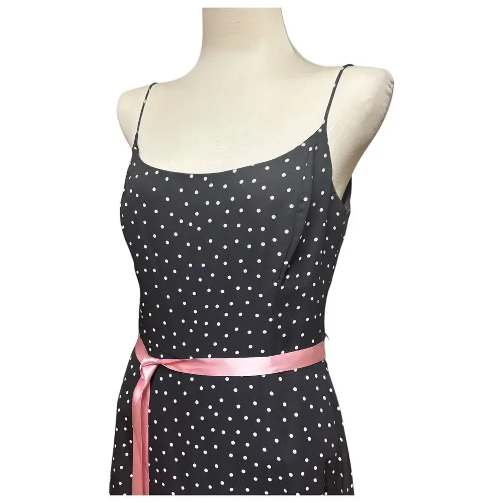 Jessica Howard Sleeveless Belted Polka Dot Midi Dress Black Pink 10